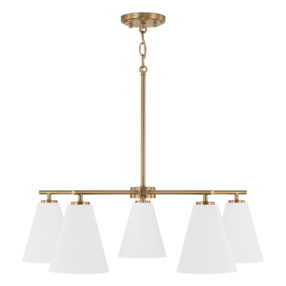 28"W x 8.25"H 5-Light Chandelier in Matte Brass and White