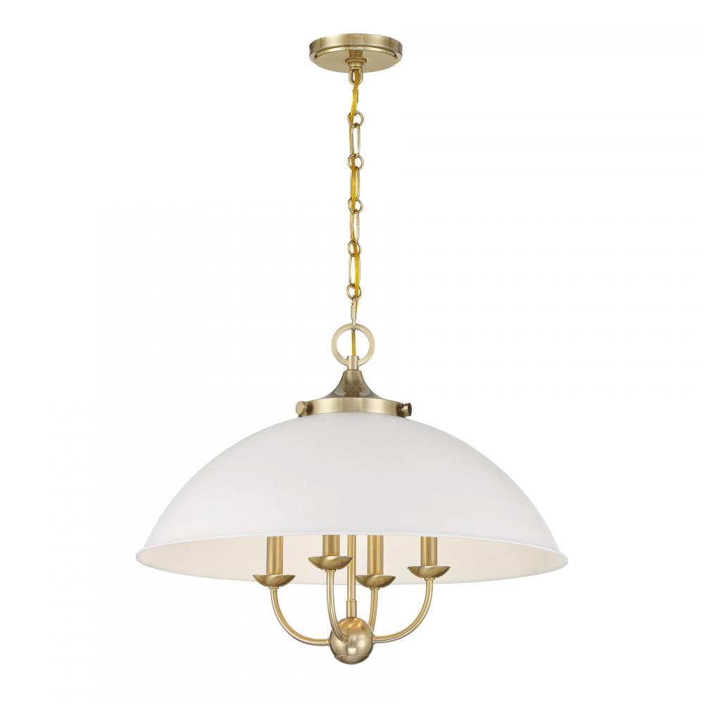 Monterey 4-Light Pendant in White and Warm Brass