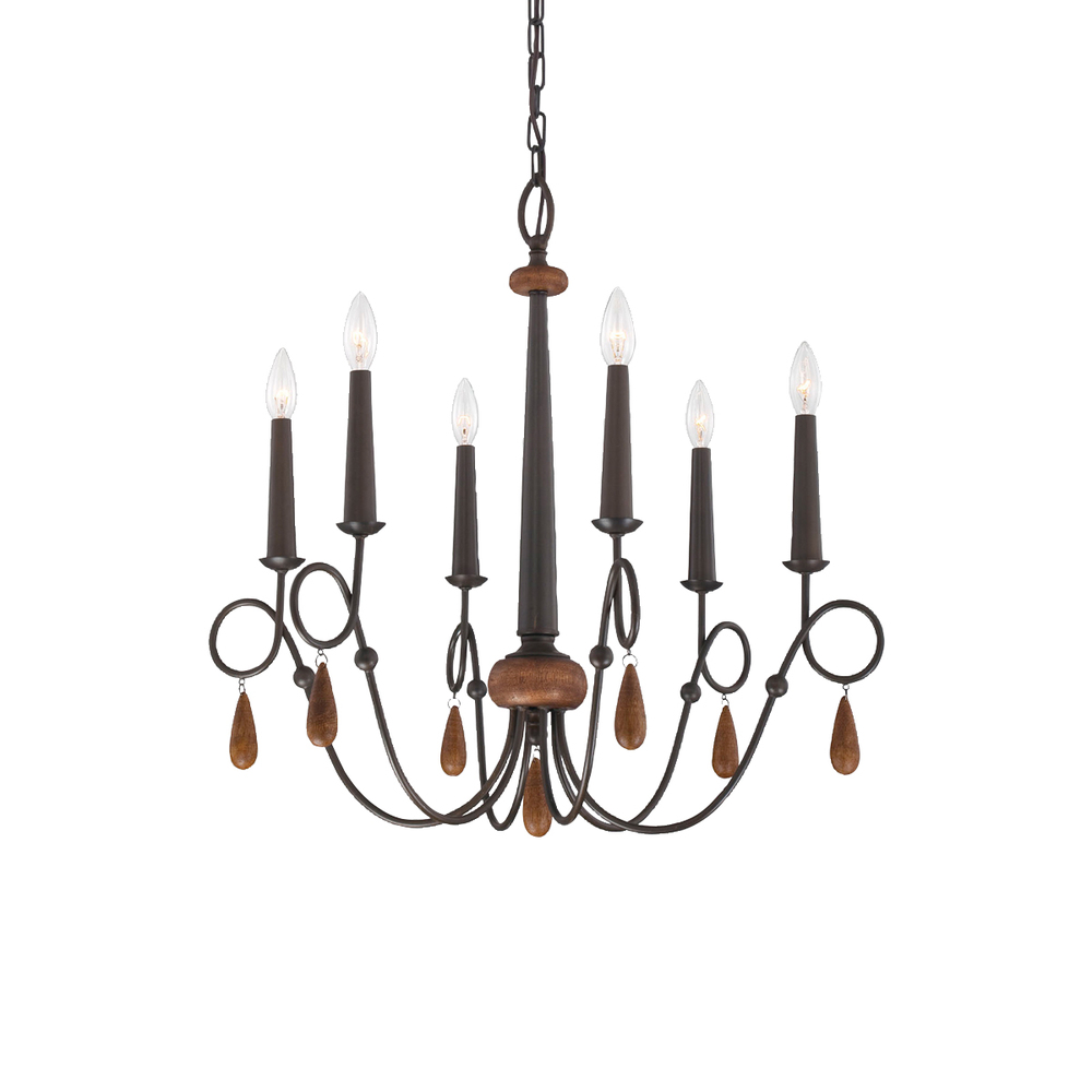 Corso, 6Lt Chandelier, Wood