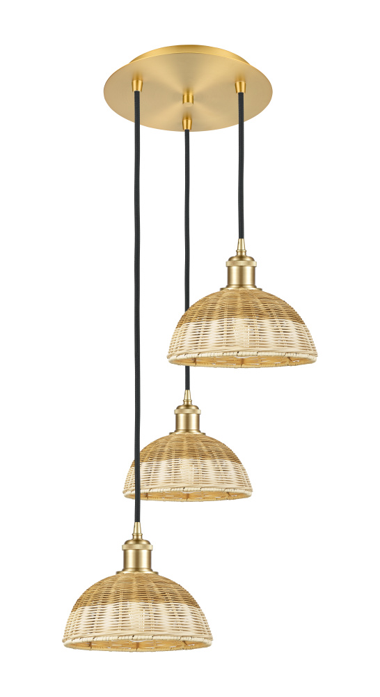 Bristol Natural II - 3 Light - 16 inch - Satin Gold - Cord Hung - Multi Pendant