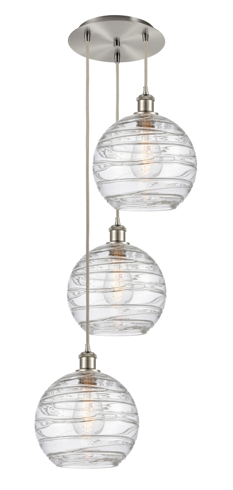 Athens Deco Swirl - 3 Light - 17 inch - Brushed Satin Nickel - Cord Hung - Multi Pendant