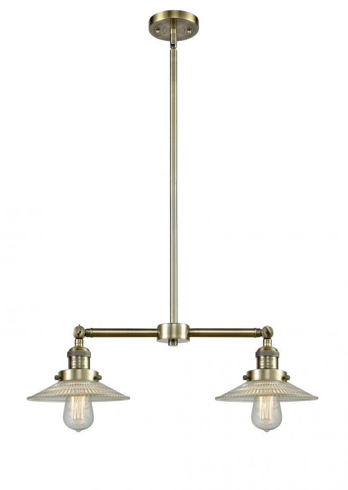 Halophane - 2 Light - 21 inch - Antique Brass - Stem Hung - Adjustable Island Light