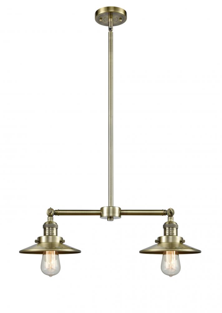 Railroad - 2 Light - 21 inch - Antique Brass - Stem Hung - Adjustable Island Light