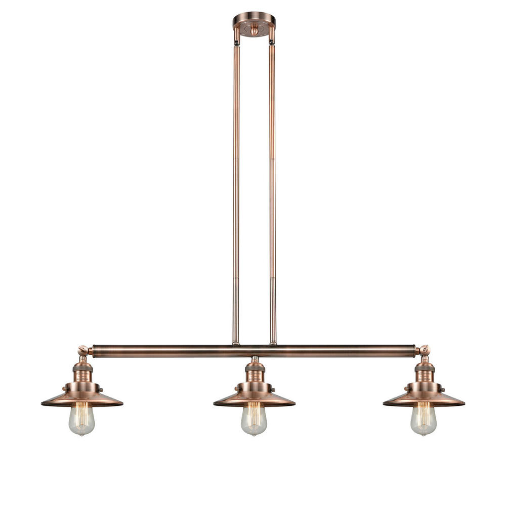 Railroad - 3 Light - 41 inch - Antique Copper - Stem Hung - Adjustable Island Light