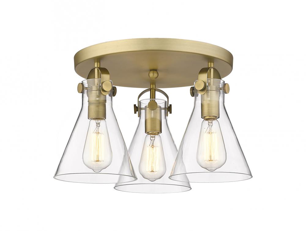 Newton Cone - 3 Light - 18 inch - Brushed Brass - Semi-Flush Mount