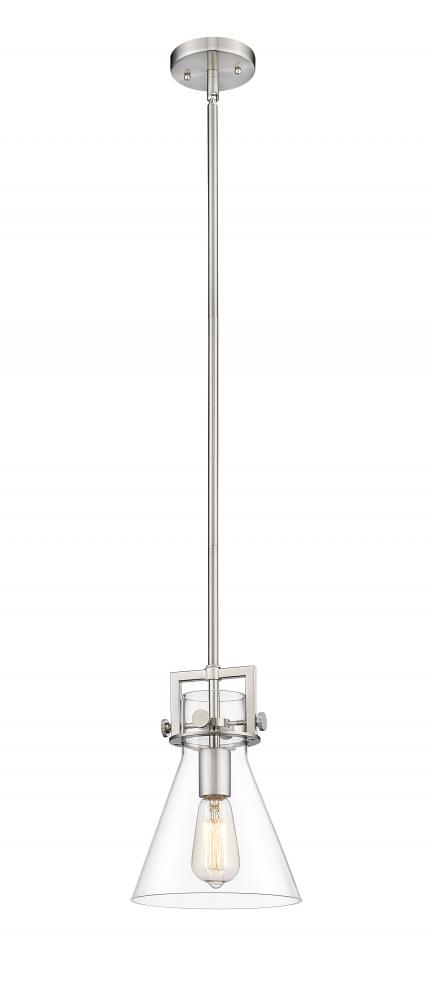 Newton Cone - 1 Light - 8 inch - Brushed Satin Nickel - Stem hung - Mini Pendant
