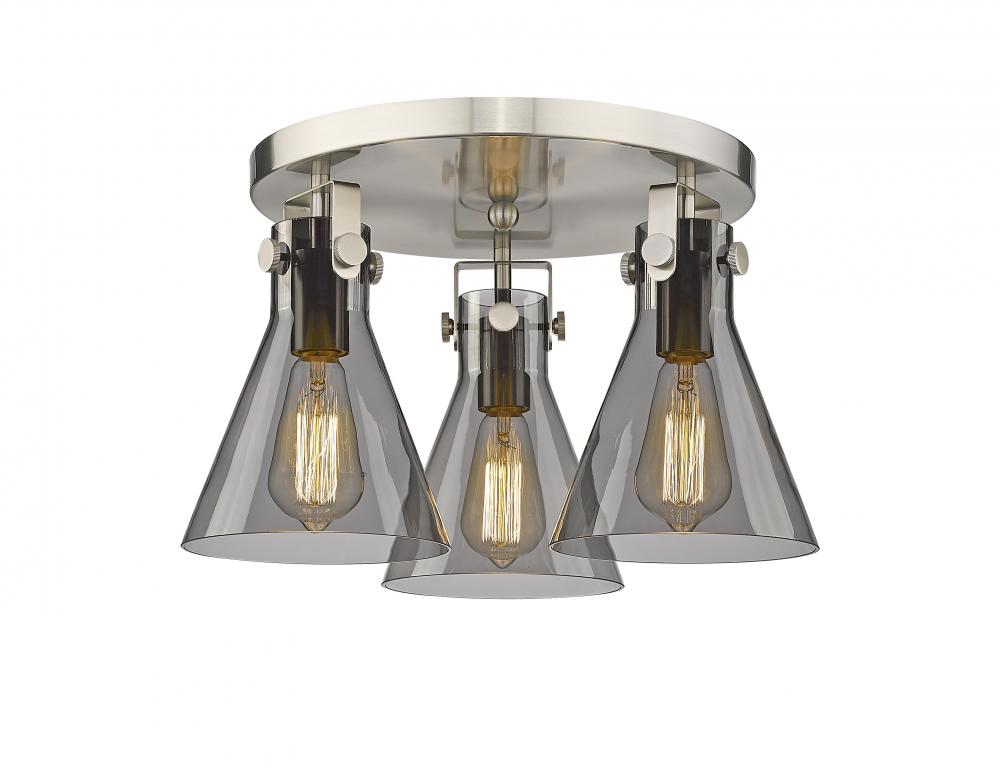 Newton Cone - 3 Light - 18 inch - Satin Nickel - Semi-Flush Mount