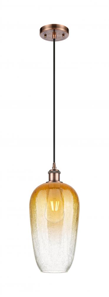 Brookhaven Flute - 1 Light - 7 inch - Antique Copper - Cord hung - Mini Pendant