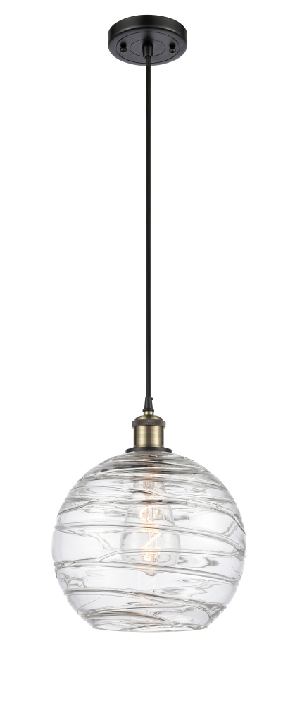 Athens Deco Swirl - 1 Light - 10 inch - Black Antique Brass - Cord hung - Mini Pendant