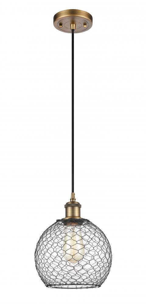Farmhouse Chicken Wire - 1 Light - 8 inch - Brushed Brass - Cord hung - Mini Pendant