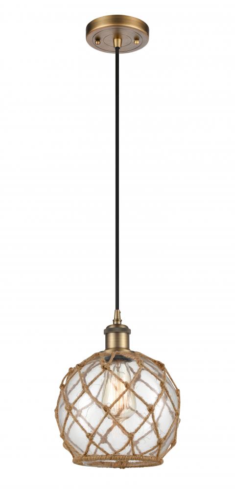 Farmhouse Rope - 1 Light - 8 inch - Brushed Brass - Cord hung - Mini Pendant
