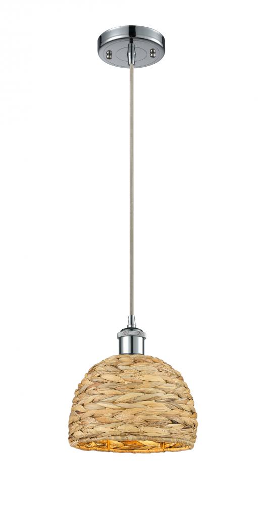 Woven Rattan - 1 Light - 8 inch - Polished Chrome - Mini Pendant