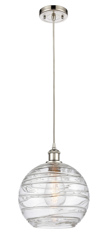 Athens Deco Swirl - 1 Light - 10 inch - Polished Nickel - Cord hung - Mini Pendant