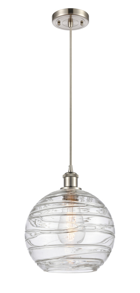 Athens Deco Swirl - 1 Light - 10 inch - Brushed Satin Nickel - Cord hung - Mini Pendant