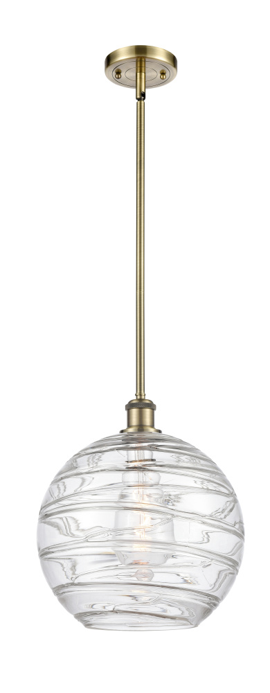 Athens Deco Swirl - 1 Light - 12 inch - Antique Brass - Stem hung - Mini Pendant