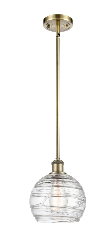 Athens Deco Swirl - 1 Light - 8 inch - Antique Brass - Stem hung - Mini Pendant