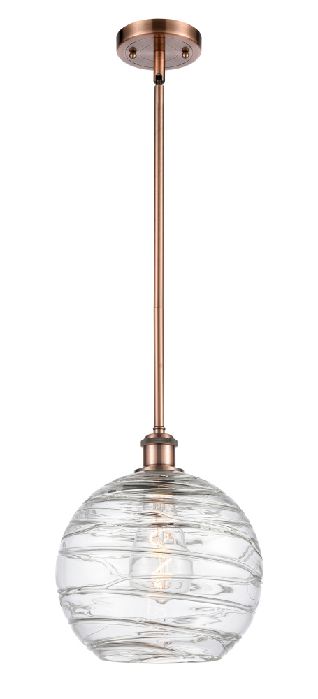 Athens Deco Swirl - 1 Light - 10 inch - Antique Copper - Stem hung - Mini Pendant