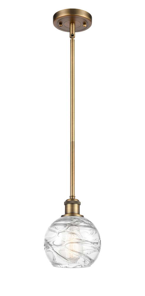 Athens Deco Swirl - 1 Light - 6 inch - Brushed Brass - Stem hung - Mini Pendant