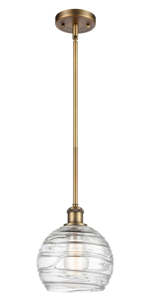 Athens Deco Swirl - 1 Light - 8 inch - Brushed Brass - Stem hung - Mini Pendant