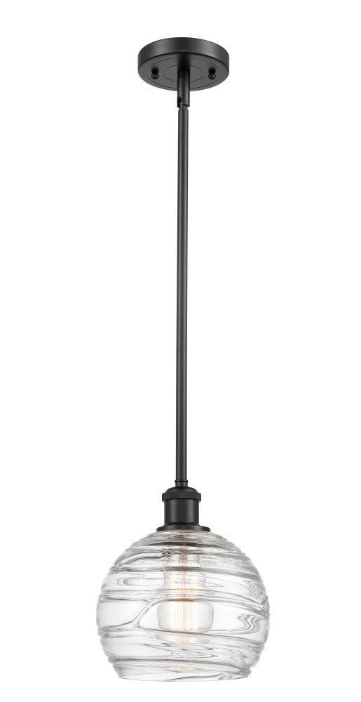 Athens Deco Swirl - 1 Light - 8 inch - Matte Black - Stem hung - Mini Pendant