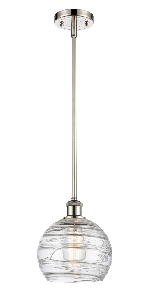 Athens Deco Swirl - 1 Light - 8 inch - Polished Nickel - Stem hung - Mini Pendant