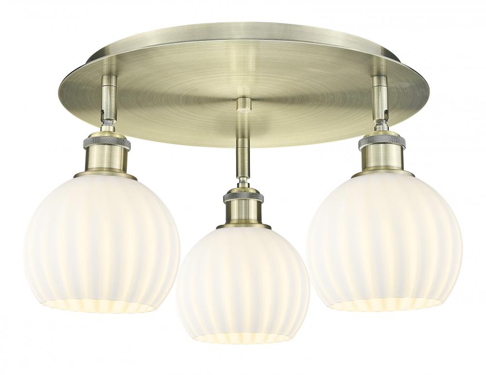 White Venetian - 3 Light - 18 inch - Antique Brass - Semi-Flush Mount