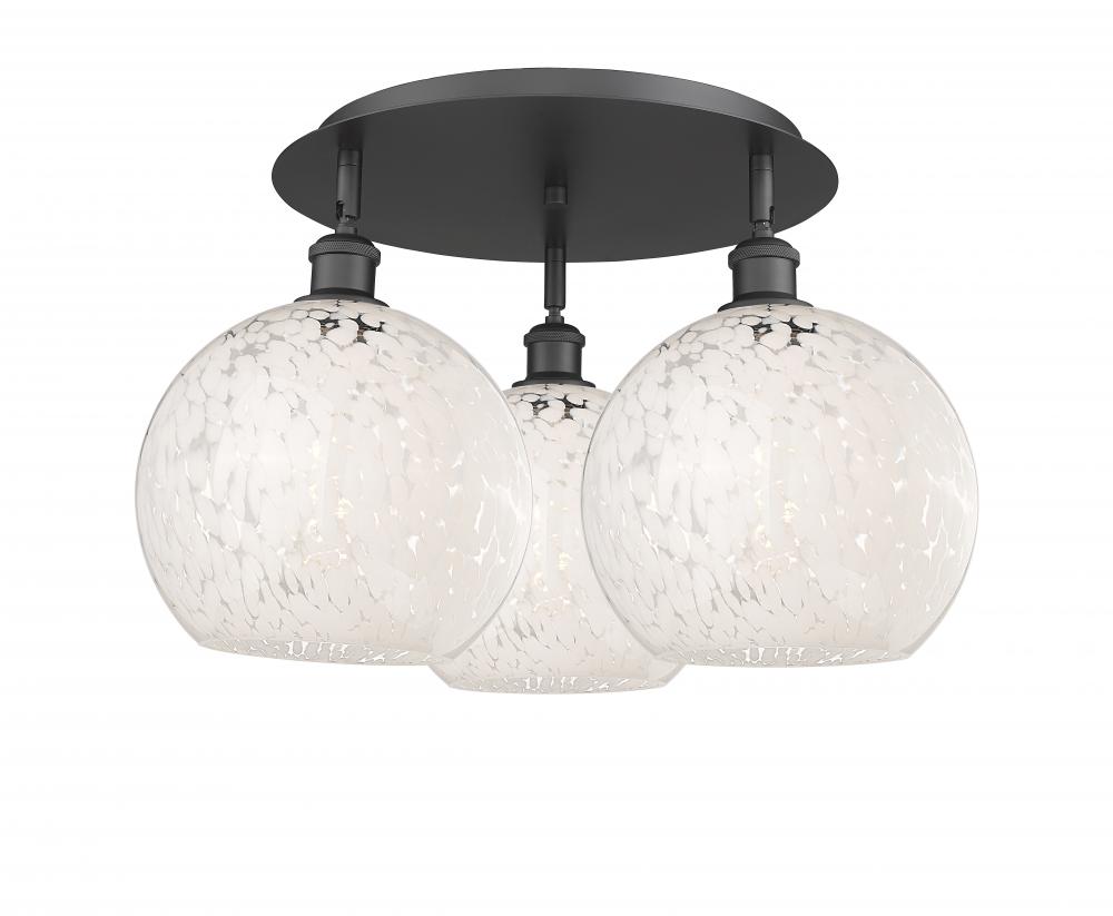 White Mouchette - 3 Light - 22 inch - Matte Black - Semi-Flush Mount