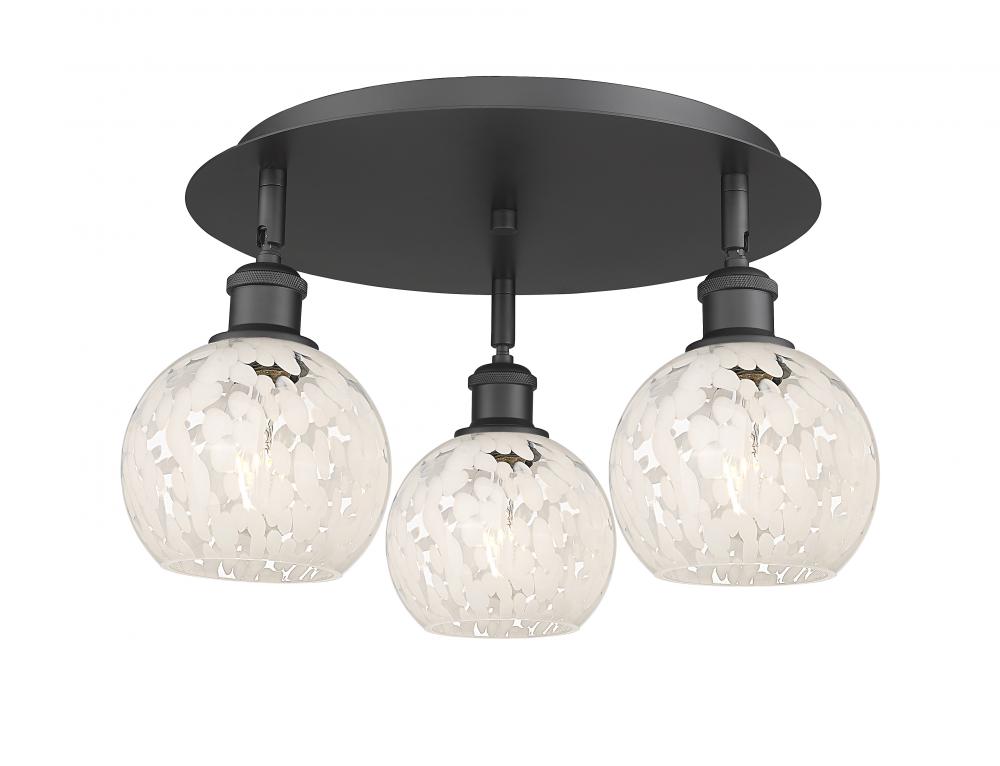 White Mouchette - 3 Light - 18 inch - Matte Black - Semi-Flush Mount