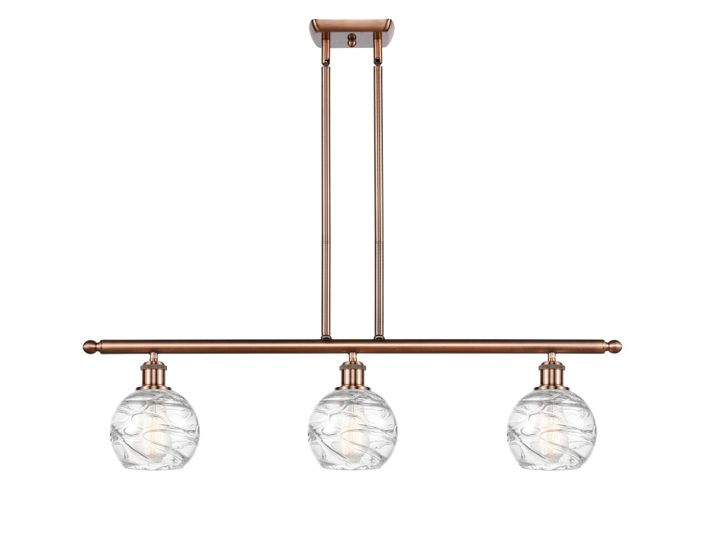 Athens Deco Swirl - 3 Light - 36 inch - Antique Copper - Stem Hung - Island Light