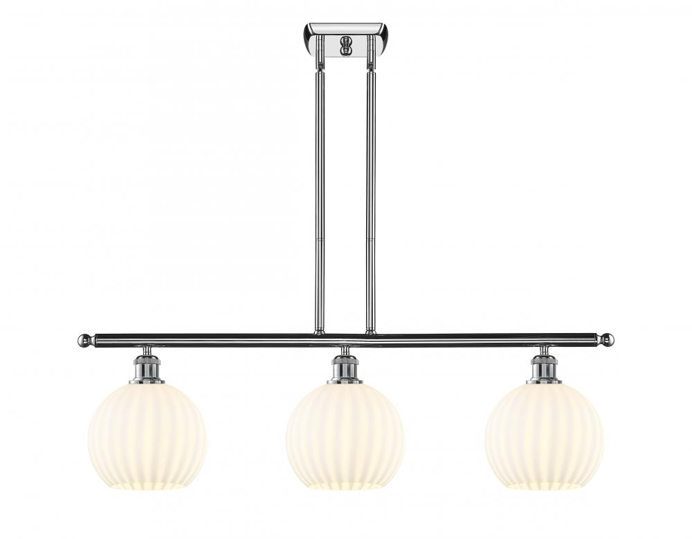 White Venetian - 3 Light - 36 inch - Polished Chrome - Stem Hung - Island Light