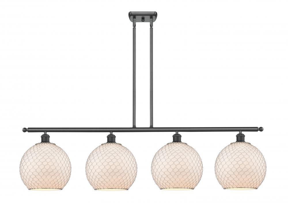 Farmhouse Chicken Wire - 4 Light - 48 inch - Matte Black - Stem hung - Island Light