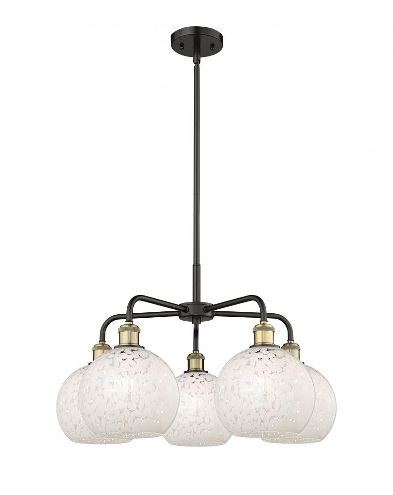 White Mouchette - 5 Light - 26 inch - Black Antique Brass - Chandelier