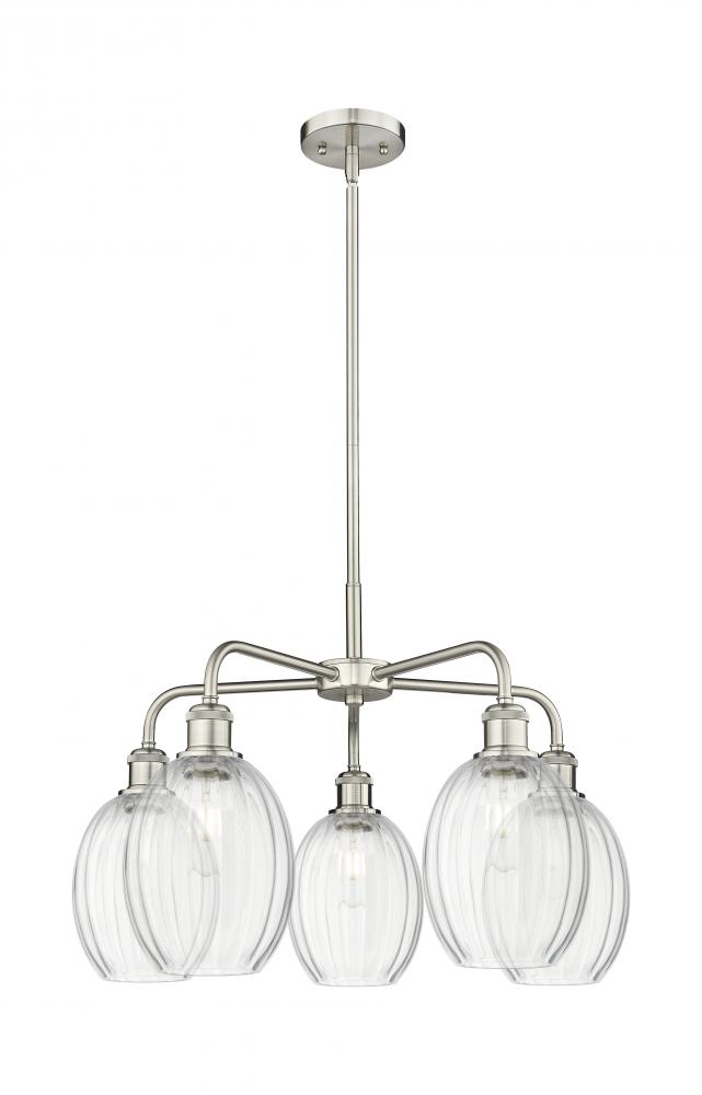 Preston Bulb - 5 Light - 25 inch - Satin Nickel - Stem hung - Chandelier