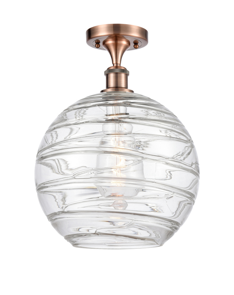 Athens Deco Swirl - 1 Light - 12 inch - Antique Copper - Semi-Flush Mount