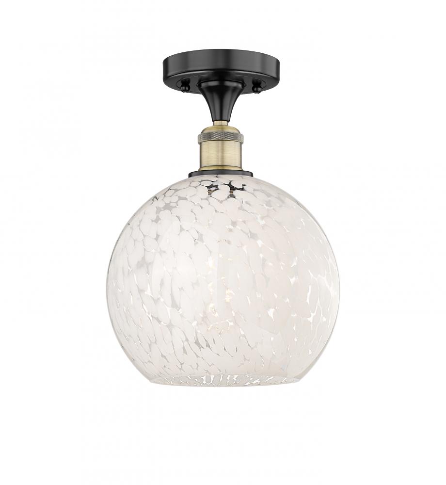 White Mouchette - 1 Light - 10 inch - Black Antique Brass - Semi-Flush Mount