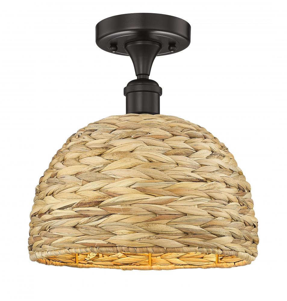 Woven Rattan - 1 Light - 12 inch - Oil Rubbed Bronze - Semi-Flush Mount