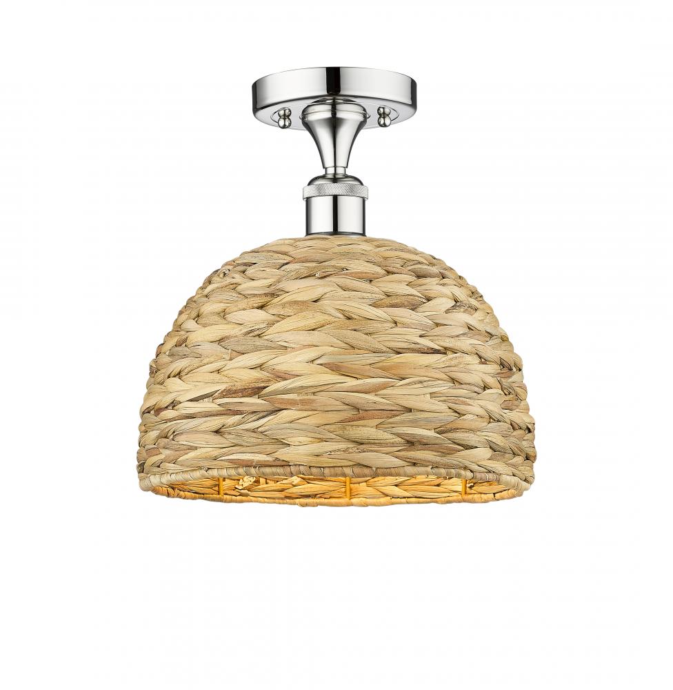 Woven Rattan - 1 Light - 12 inch - Polished Chrome - Semi-Flush Mount