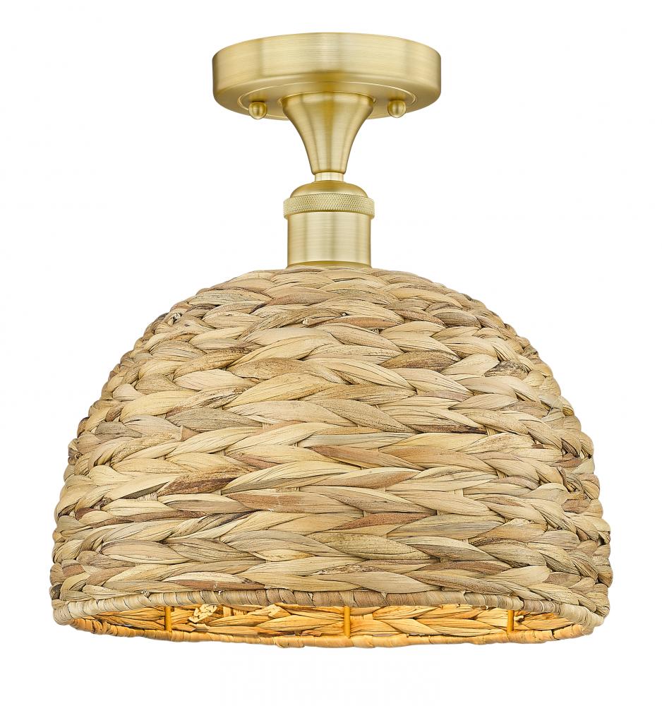 Woven Rattan - 1 Light - 12 inch - Satin Gold - Semi-Flush Mount