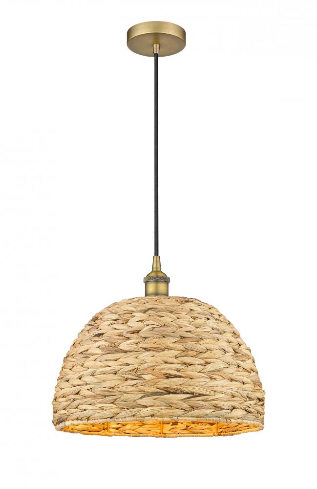 Woven Rattan - 1 Light - 16 inch - Brushed Brass - Cord hung - Mini Pendant
