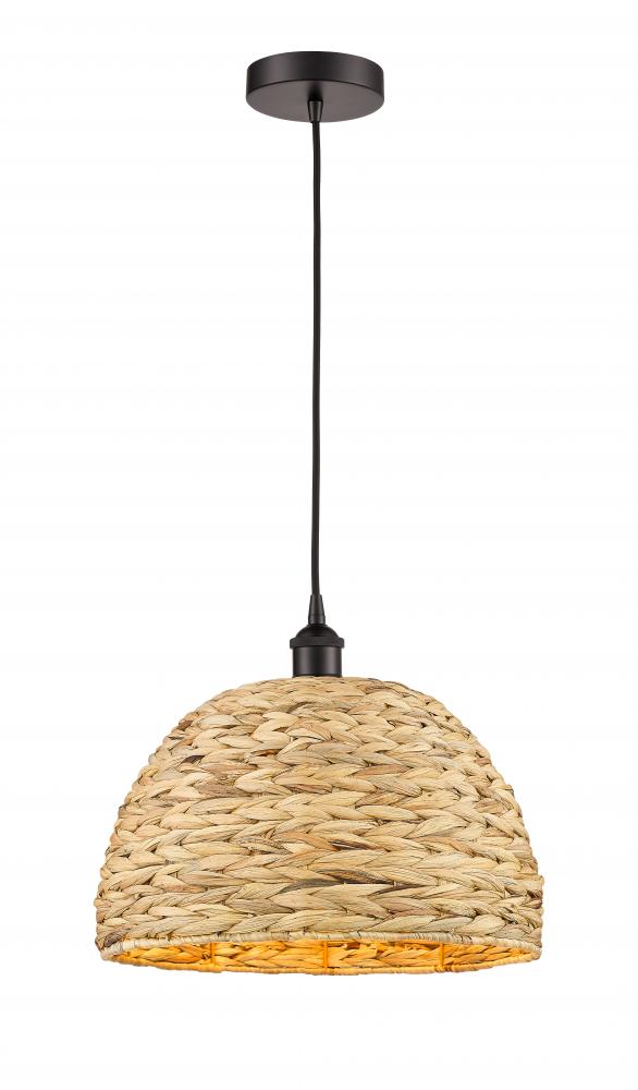 Woven Rattan - 1 Light - 16 inch - Oil Rubbed Bronze - Cord hung - Mini Pendant