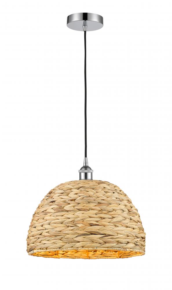 Woven Rattan - 1 Light - 16 inch - Polished Chrome - Cord hung - Mini Pendant