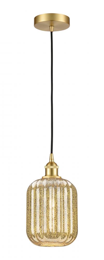 Preston Cylinder - 1 Light - 7 inch - Satin Gold - Cord hung - Mini Pendant