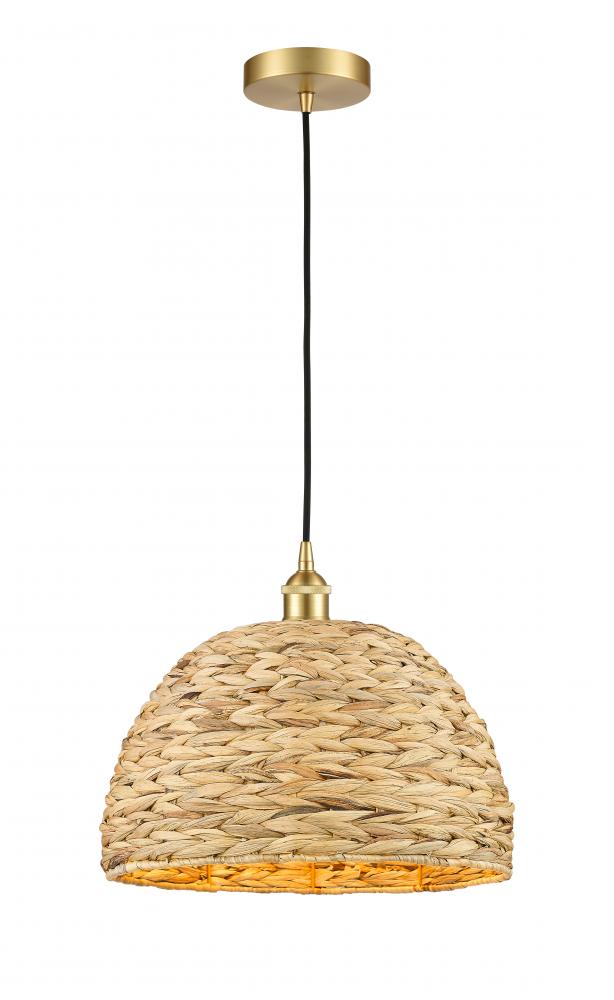 Woven Rattan - 1 Light - 16 inch - Satin Gold - Cord hung - Mini Pendant