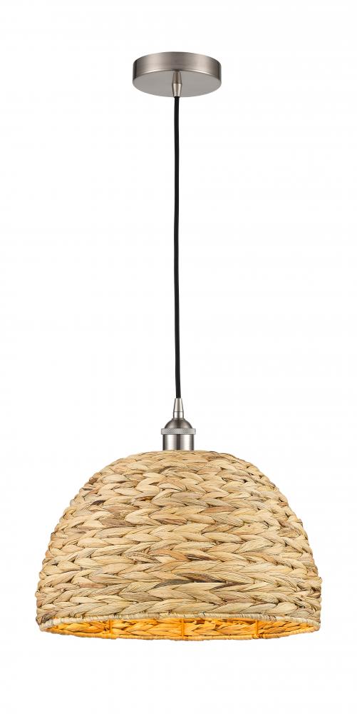 Woven Rattan - 1 Light - 16 inch - Brushed Satin Nickel - Cord hung - Mini Pendant