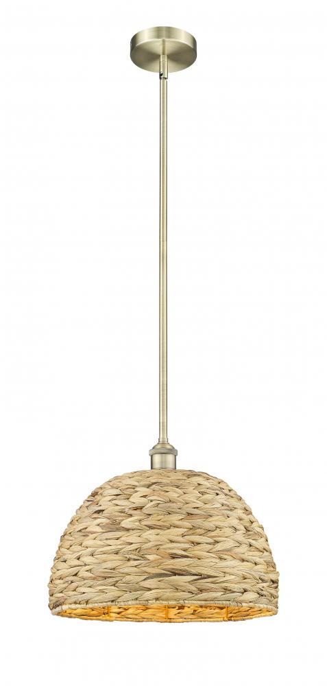 Woven Rattan - 1 Light - 16 inch - Matte Black - Stem hung - Mini Pendant