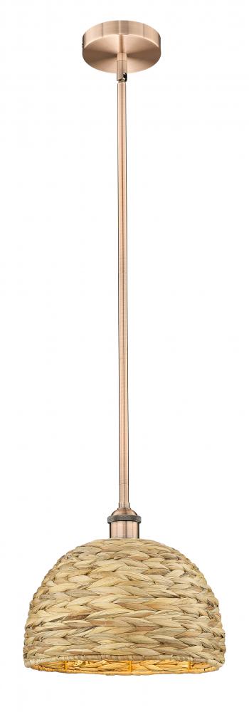Woven Rattan - 1 Light - 12 inch - Antique Copper - Stem hung - Mini Pendant