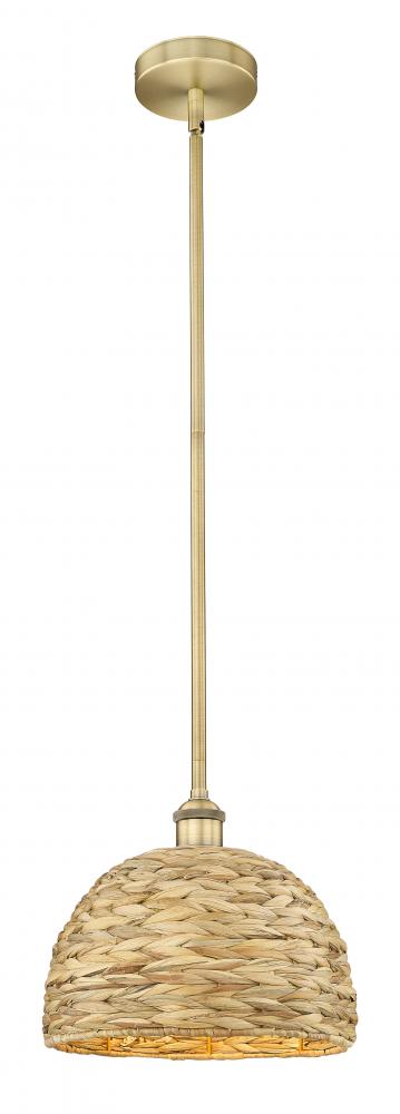 Woven Rattan - 1 Light - 12 inch - Brushed Brass - Stem hung - Mini Pendant
