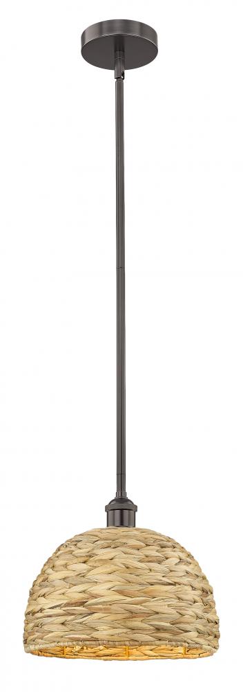 Woven Rattan - 1 Light - 12 inch - Oil Rubbed Bronze - Stem hung - Mini Pendant