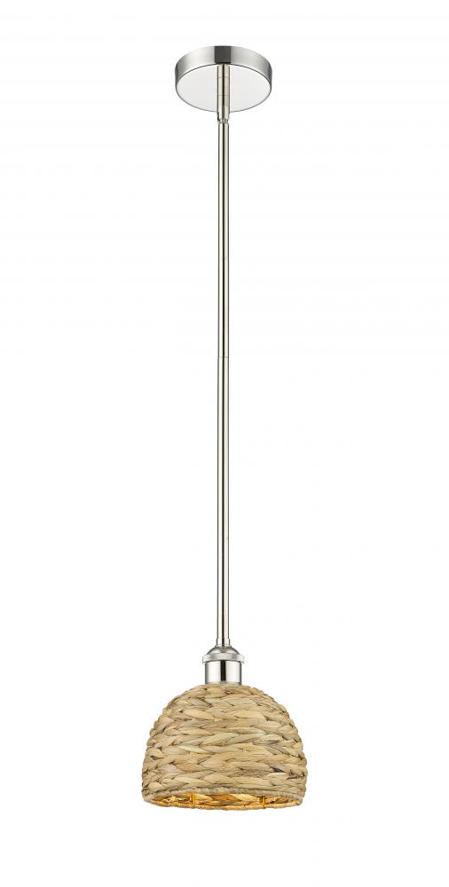 Woven Rattan - 1 Light - 8 inch - Polished Nickel - Mini Pendant