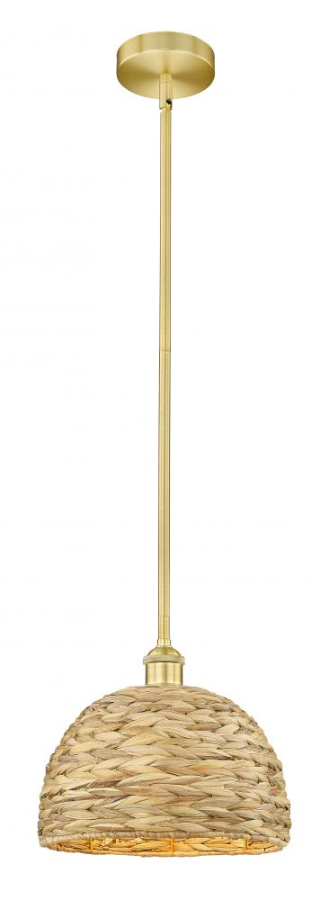 Woven Rattan - 1 Light - 12 inch - Satin Gold - Stem hung - Mini Pendant